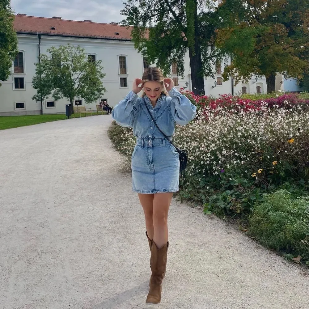 Mango Denim Dress Puff Sleeves - Picture 10 of 11
